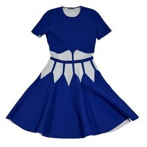 Rare Alexander McQueen medium Blue White Fit & Flare Skater Dress Made in Italy